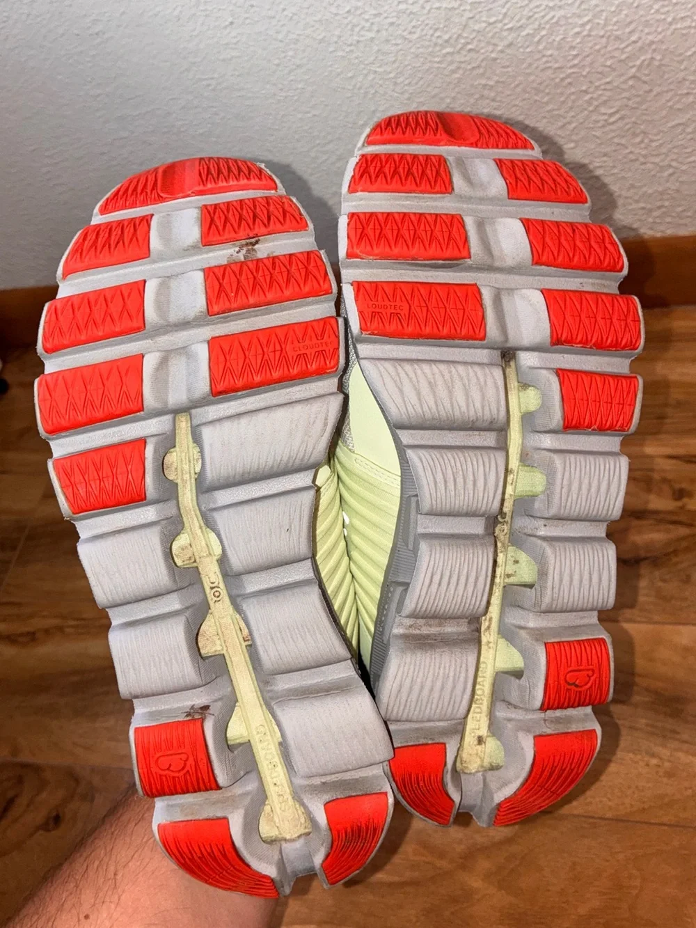 On Running Women's Light Gray, Pale Yellow & Coral Cloud Athletic Shoes